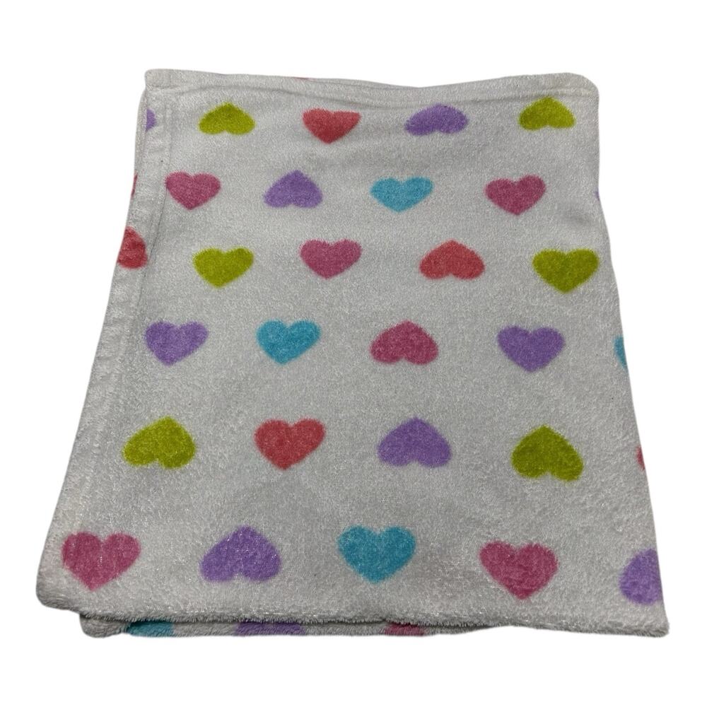 Baby Starters White Heart Blanket Fleece Colorful Pink Purple Green Blue
